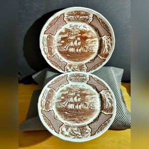 2 Alfred Meakin Fair Winds Staffordshire England Brown Dinner Plates